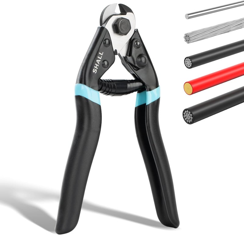 SHALL Cable Cutter, 7-1/2 inch Wire Rope Cutter Heavy Duty for Cuttng Up to 5/32", Chrome Vanadium Steel Jaw for Hard Wire Ropes, Steel Wires, Aircraft Cables, Railing, Metal Fence, Bike Bicycle Brake - Image 1